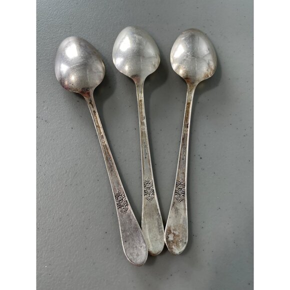 1847 Rogers Bros Silverplate Teaspoons 7" Adoration Pattern Set of 3 Vintage - Picture 4 of 7